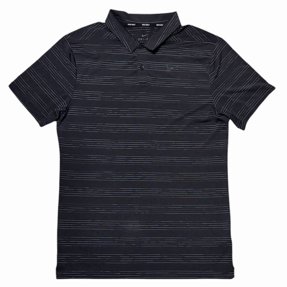 Nike Golf Dri-FIT Shirt Mens Small Gray Black‎ Striped Short Sleeve Polo Stretch